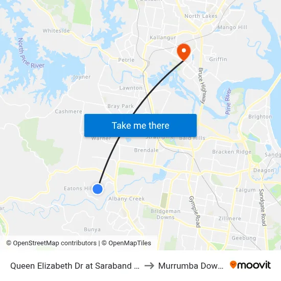 Queen Elizabeth Dr at Saraband Dr to Murrumba Downs map