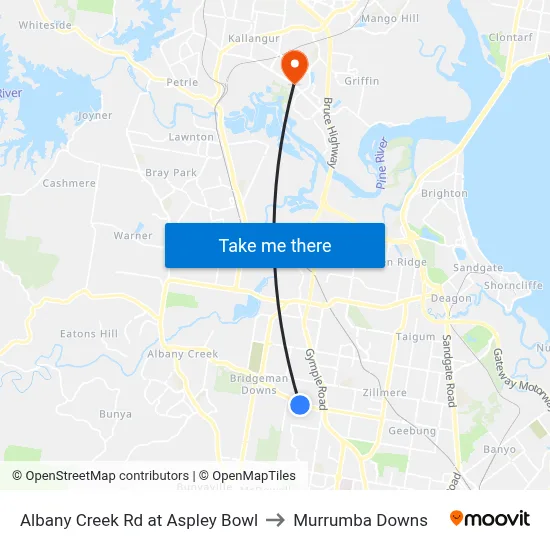 Albany Creek Rd at Aspley Bowl to Murrumba Downs map