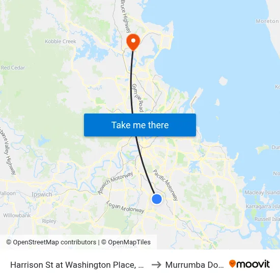 Harrison St at Washington Place, Stop 90 to Murrumba Downs map