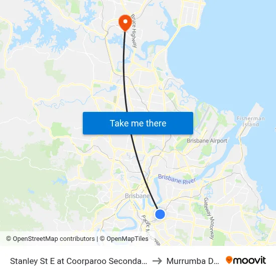 Stanley St E at Coorparoo Secondary College to Murrumba Downs map