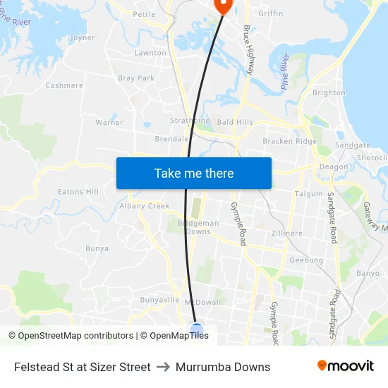 Felstead St at Sizer Street to Murrumba Downs map