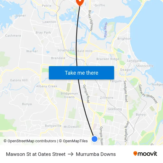 Mawson St at Oates Street to Murrumba Downs map