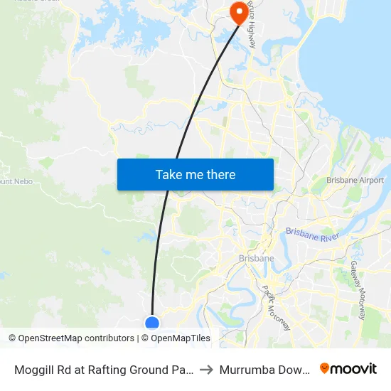 Moggill Rd at Rafting Ground Park to Murrumba Downs map