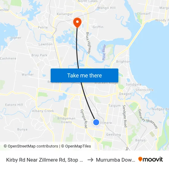 Kirby Rd Near Zillmere Rd, Stop 52a to Murrumba Downs map