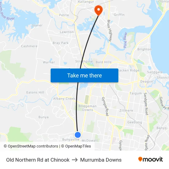 Old Northern Rd at Chinook to Murrumba Downs map