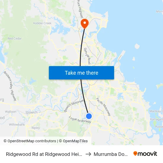 Ridgewood Rd at Ridgewood Heights to Murrumba Downs map