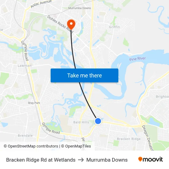 Bracken Ridge Rd at Wetlands to Murrumba Downs map