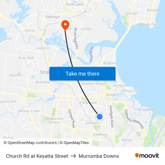 Church Rd at Keyatta Street to Murrumba Downs map