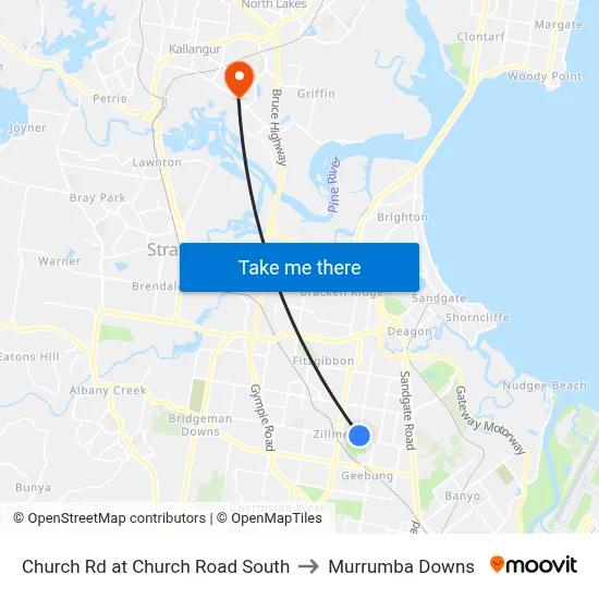 Church Rd at Church Road South to Murrumba Downs map