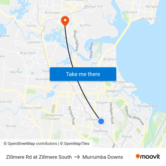 Zillmere Rd at Zillmere South to Murrumba Downs map