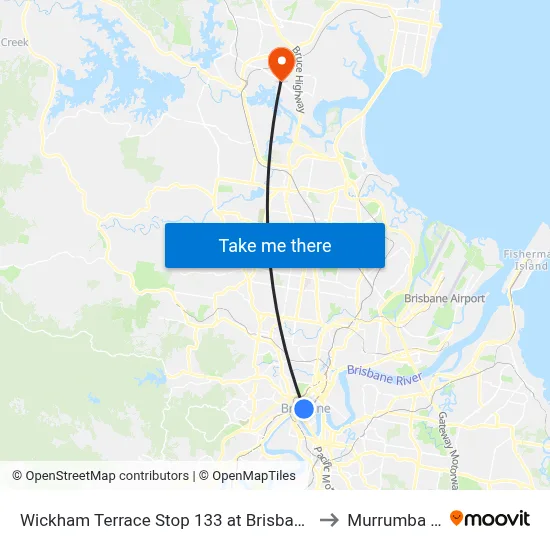 Wickham Terrace Stop 133 at Brisbane Private Hospital to Murrumba Downs map