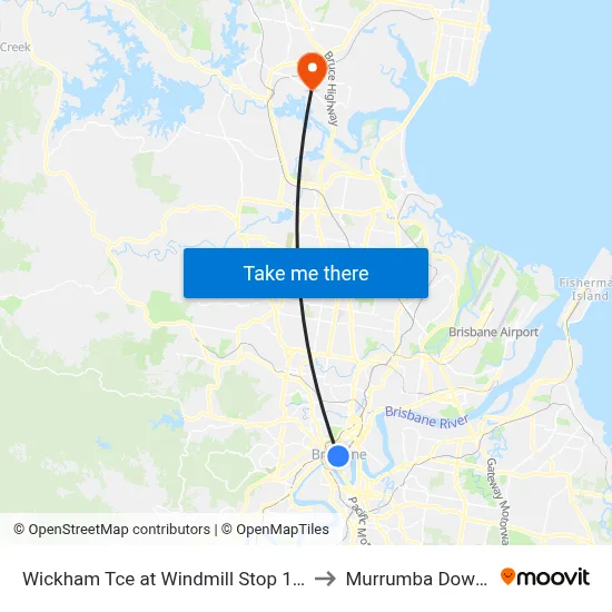 Wickham Tce at Windmill Stop 134 to Murrumba Downs map