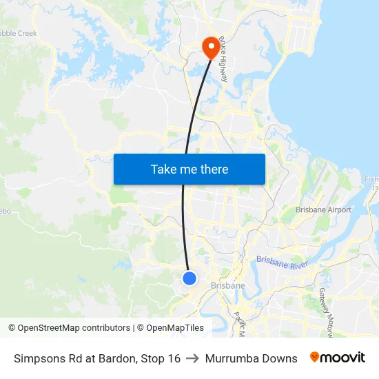 Simpsons Rd at Bardon, Stop 16 to Murrumba Downs map