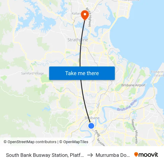 South Bank Busway Station, Platform 5 to Murrumba Downs map