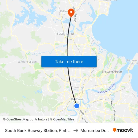 South Bank Busway Station, Platform 4 to Murrumba Downs map