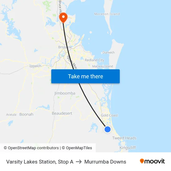 Varsity Lakes Station, Stop A to Murrumba Downs map