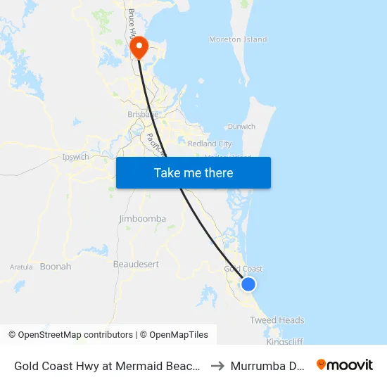 Gold Coast Hwy at Mermaid Beach Station to Murrumba Downs map