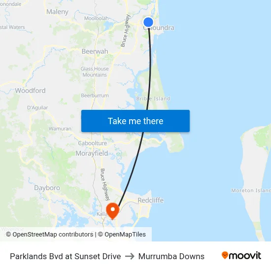 Parklands Bvd at Sunset Drive to Murrumba Downs map
