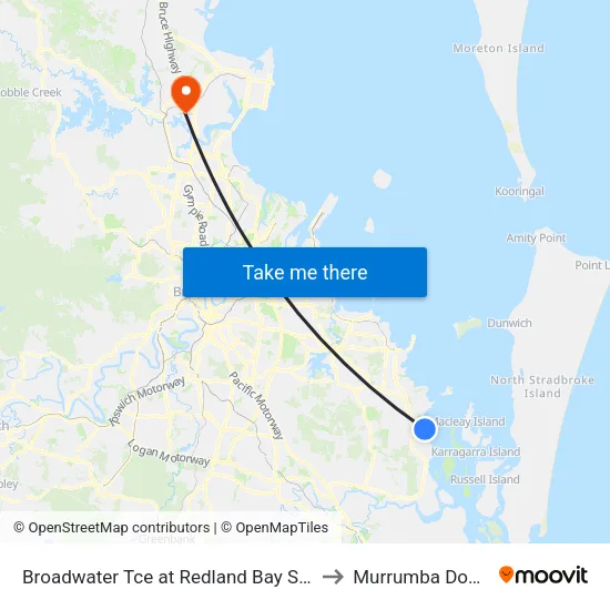 Broadwater Tce at Redland Bay Shops to Murrumba Downs map