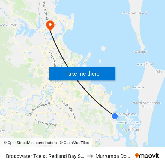 Broadwater Tce at Redland Bay Shops to Murrumba Downs map