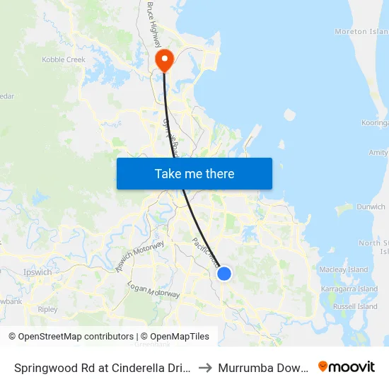 Springwood Rd at Cinderella Drive to Murrumba Downs map