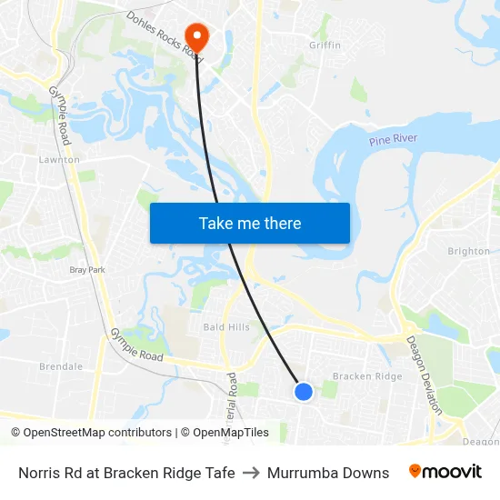 Norris Rd at Bracken Ridge Tafe to Murrumba Downs map