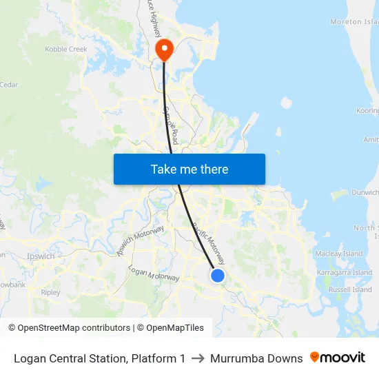Logan Central Station, Platform 1 to Murrumba Downs map