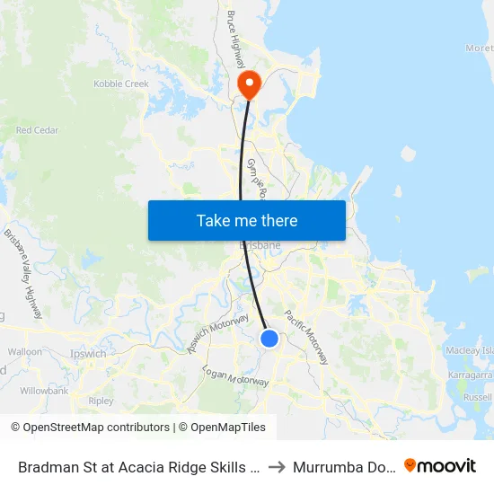 Bradman St at Acacia Ridge Skills College to Murrumba Downs map