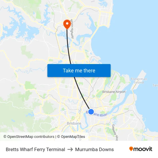 Bretts Wharf Ferry Terminal to Murrumba Downs map