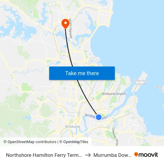 Northshore Hamilton Ferry Terminal to Murrumba Downs map