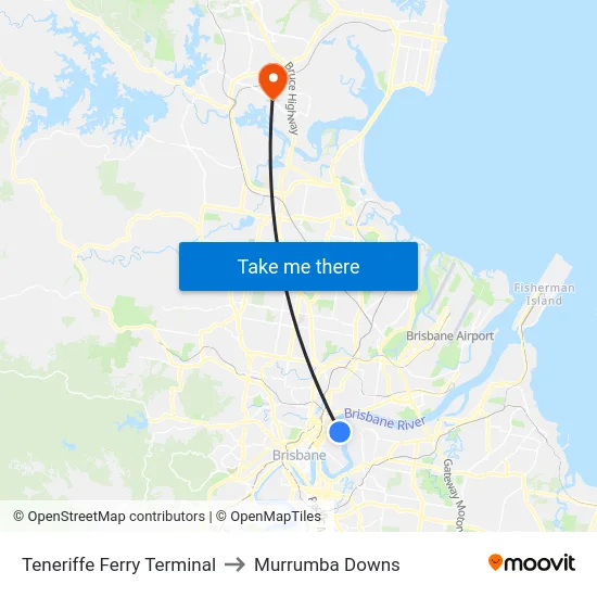 Teneriffe Ferry Terminal to Murrumba Downs map