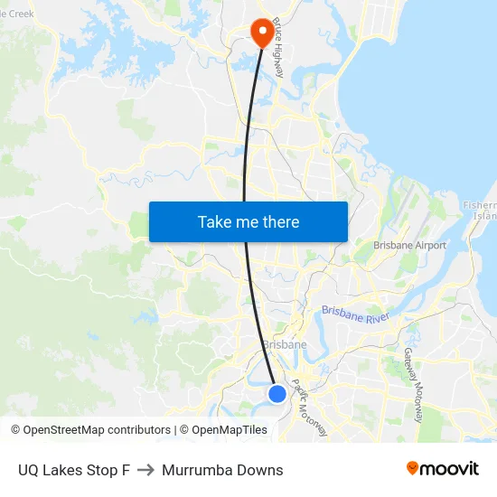 UQ Lakes Stop F to Murrumba Downs map