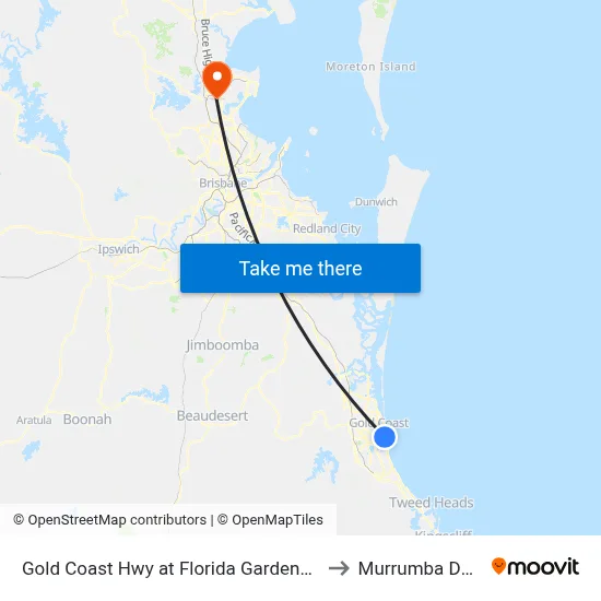 Gold Coast Hwy at Florida Gardens Station to Murrumba Downs map