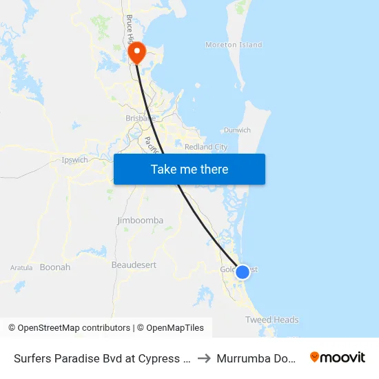 Surfers Paradise Bvd at Cypress Ave to Murrumba Downs map