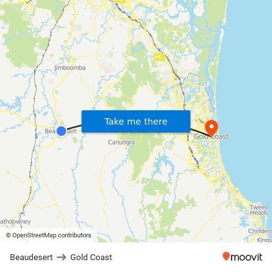Beaudesert to Gold Coast map