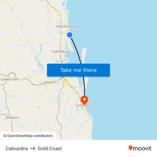 Caloundra to Gold Coast map