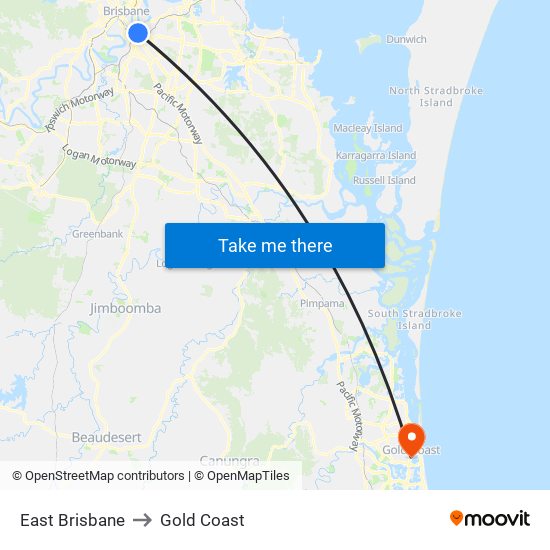 East Brisbane to Gold Coast map