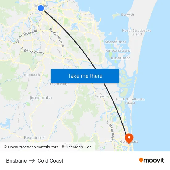 Brisbane to Gold Coast map