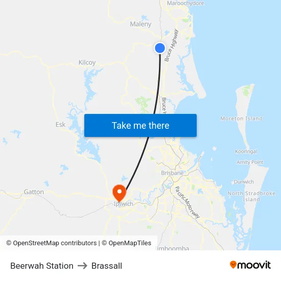 Beerwah Station to Brassall map