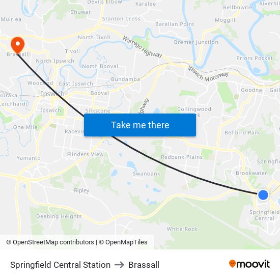 Springfield Central Station to Brassall map