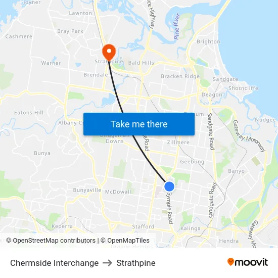 Chermside Interchange to Strathpine map