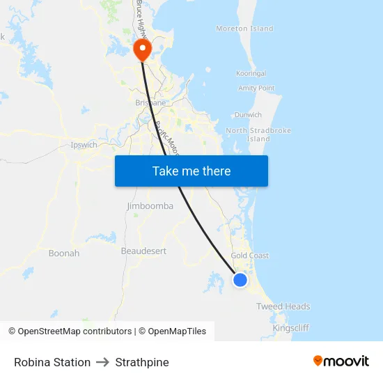 Robina Station to Strathpine map