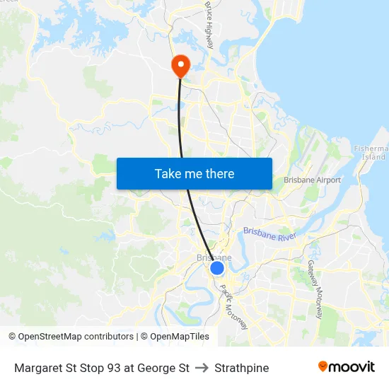 Margaret St Stop 93 at George St to Strathpine map