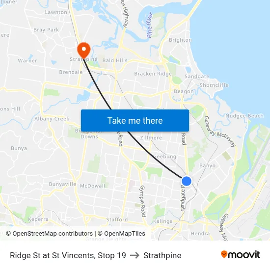 Ridge St at St Vincents, Stop 19 to Strathpine map