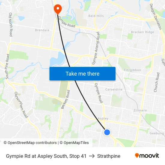 Gympie Rd at Aspley South, Stop 41 to Strathpine map