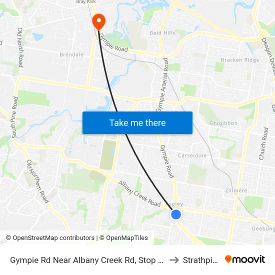 Gympie Rd Near Albany Creek Rd, Stop 42 to Strathpine map