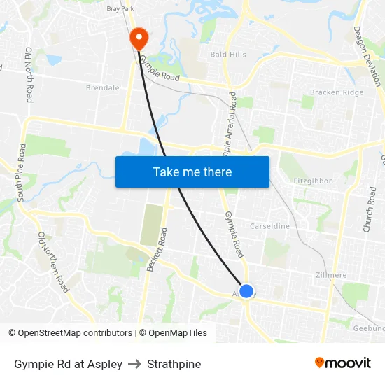 Gympie Rd at Aspley to Strathpine map
