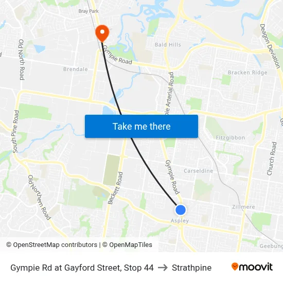 Gympie Rd at Gayford Street, Stop 44 to Strathpine map
