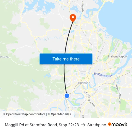 Moggill Rd at Stamford Road, Stop 22/23 to Strathpine map