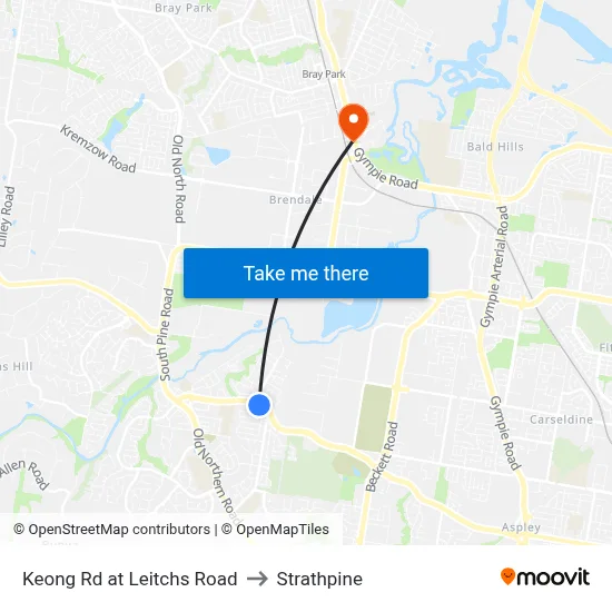 Keong Rd at Leitchs Road to Strathpine map